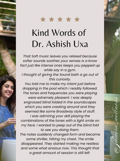 "I was deeply engrossed, blindfolded in the soundscapes which you were creating." This beautiful testimonial from Dr. Ashish Uxa describes how the tones and frequencies felt like a "Broadway style" performance that shifted from pleasant to deeply moving.