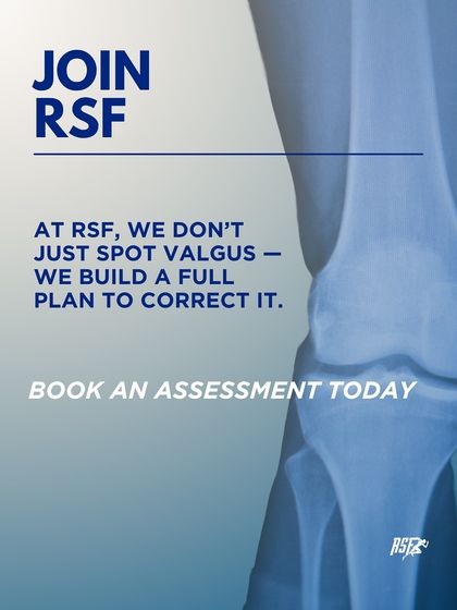 At RSF, we don't just spot valgus, we build a full plan to correct it. This is our call to action, encouraging athletes to book an assessment to address the root cause of their movement issues.