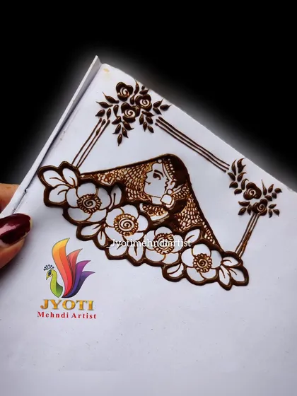 Learn to frame your bridal figures creatively. This design shows a bride's portrait surrounded by floral cutwork, a technique that combines two advanced skills.