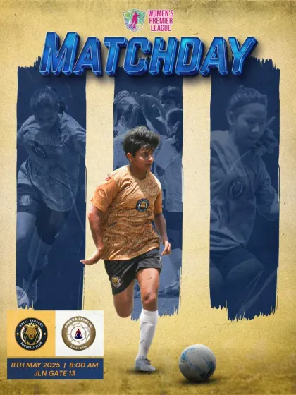 The official announcement for our Women's Premier League game against Sudeva Delhi FC, showing one of our players on the run.