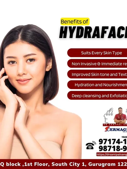 A summary of the core benefits of the HydraFacial treatment. It is suitable for every skin type, offers non-invasive and immediate results, improves skin tone and texture, and provides deep hydration and nourishment through exfoliation.