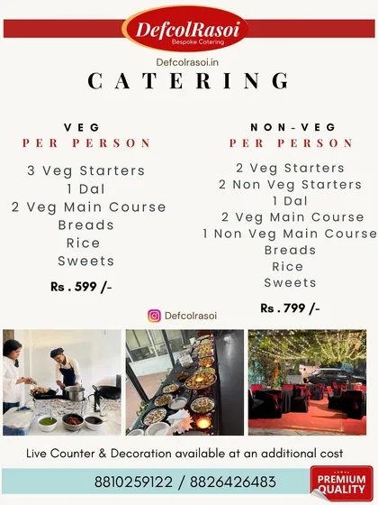 Planning a party? Our catering packages are designed to be simple and customizable. This menu shows our per-person pricing for both vegetarian and non-vegetarian options, making it easy to plan the food for your next event.