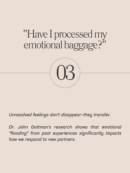 Have you processed your emotional baggage? Unresolved feelings from past experiences don't just disappear, they transfer to new relationships. This is a critical question to ask yourself before dating again.