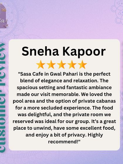 Sneha calls my cafe the "perfect blend of elegance and relaxation." She enjoyed the secluded experience of the private cabanas and the delightful food.