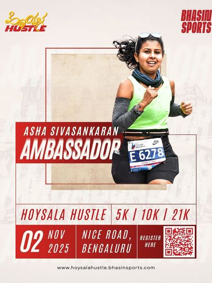 Get ready for a burst of energy with Ambassador Asha Sivasankaran. She is one of the many motivators who will be on the course to cheer you on.