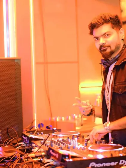 My favorite place to get a picture: behind the decks at The Fixx Bar. Ready to deliver a night of Bollywood and house music.