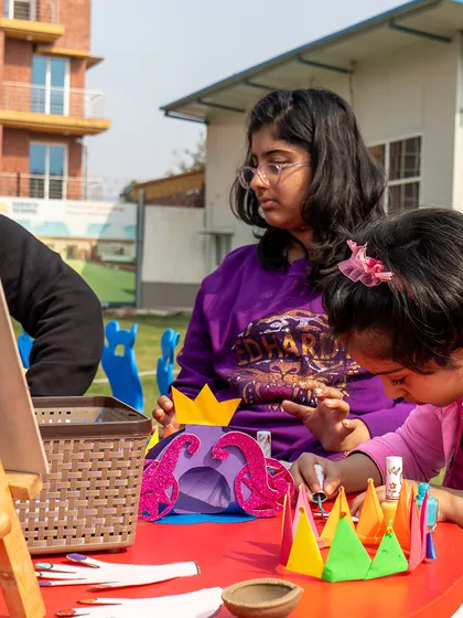Creative craft sessions are a wonderful part of our parties. Here, kids are making their own crowns and castles.