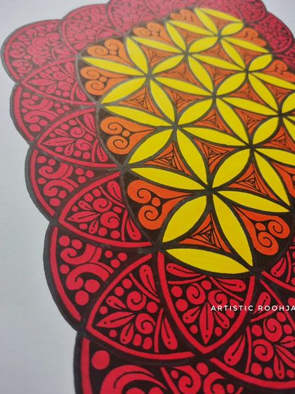 A close-up shot that reveals the intricate details and clean lines within the mandala. I teach techniques to achieve this level of precision in your own work.