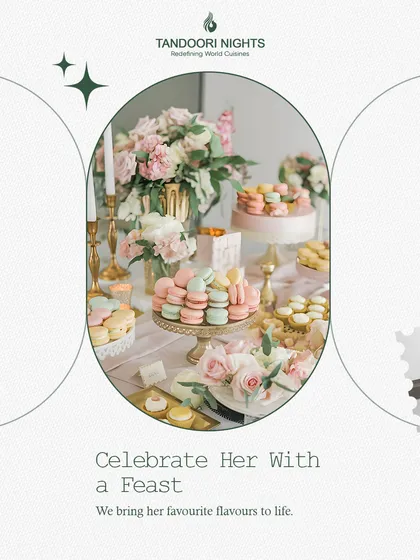 Celebrate her with a feast. For Mother's Day, we create beautiful dessert tables featuring macarons, flowers, and cakes, bringing her favorite flavors to life in an elegant setting.