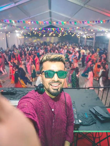 A quick selfie from the console during a vibrant Dandiya night. I love the energy of cultural festivals, spinning traditional Garba and Dandiya tracks for a crowd that is ready to dance.