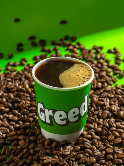 A cup of black coffee with a perfect crema, sitting in a bed of roasted coffee beans.