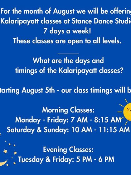 For the month of August, we are offering Kalaripayattu classes 7 days a week, with both morning and evening batches available.