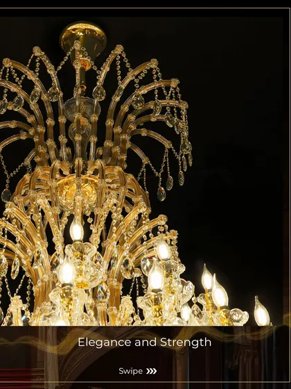 Showcasing the perfect marriage of elegance and strength in the Jodha Palace Grande Chandelier's frame. The robust construction supports the intricate crystal work, ensuring lasting beauty.