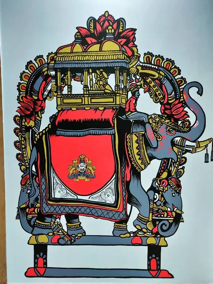 We brought the grandeur of the Mysore Dasara to the walls of Raccoon Rooms. This mural of a fully decorated Dasara elephant is one of our most detailed pieces, celebrating the rich culture of Karnataka.