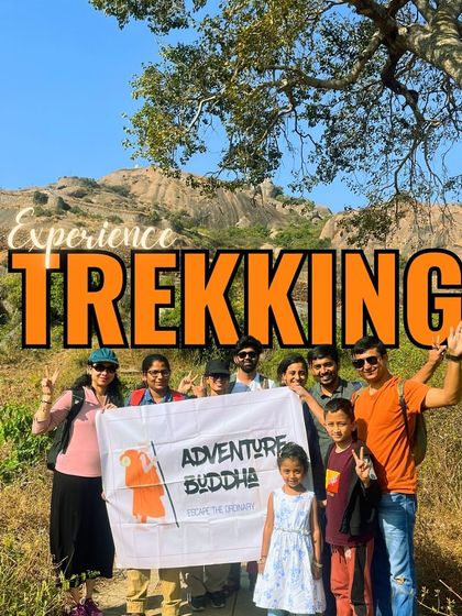 Experience trekking with us! A group photo from our one-day trek to Huthridurga, a beautiful and historic hill fort near Bangalore.