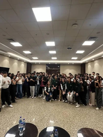The entire group of participants at the NMIMS workshop. We covered basic strikes, blocks, and situational awareness in a large-group format.