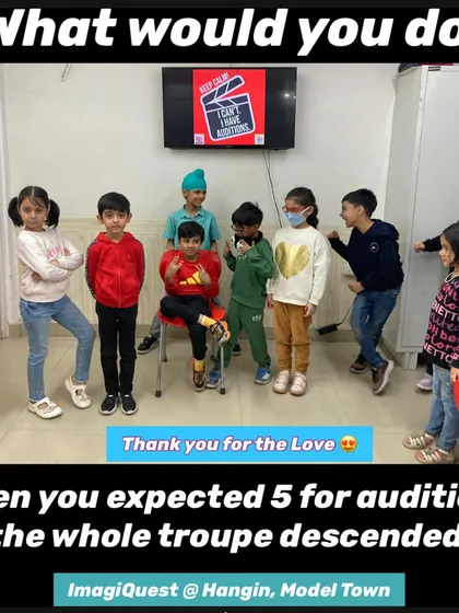 The turnout for our theatre auditions was amazing. This photo captures the large group of enthusiastic kids who came to try out, showing the vibrant community of young performers at Hangin.