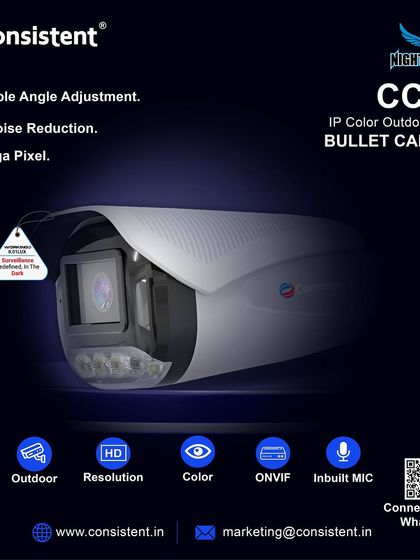 The Night Hawks 4MP IP Color Outdoorproof Bullet Camera is engineered for exceptional low-light performance. It provides clear surveillance footage in the dark, featuring 3D noise reduction and an inbuilt microphone for comprehensive security monitoring.