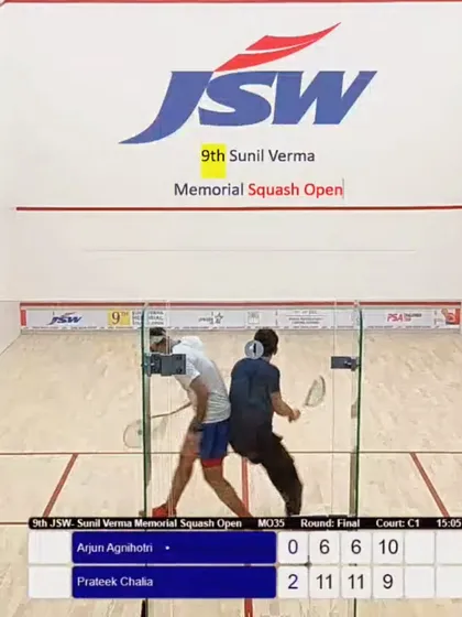 The final scoreboard from a winning match in the Masters Over 35 category. A dominant performance.