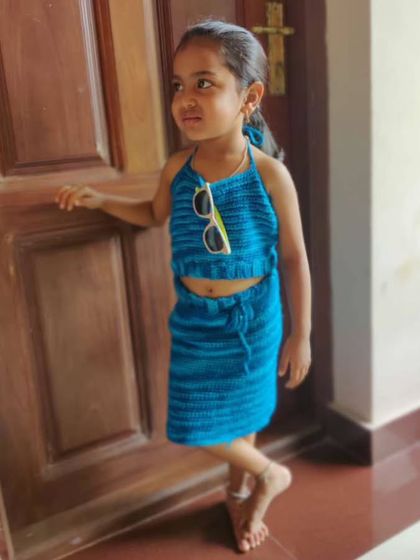 This adorable two-piece set, including a halter top and skirt, was a custom order for a young client.