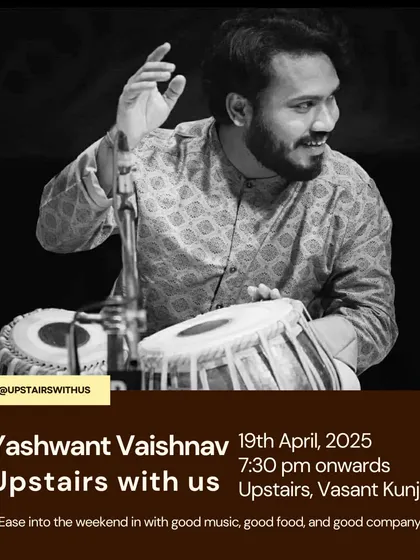 An announcement for an intimate baithak-style concert, 'Upstairs with us', a unique format that allows for close interaction with the audience.