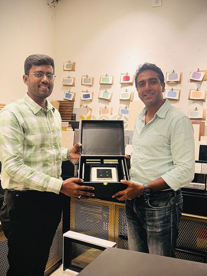 Our team presenting the full range of our keypad options to Akhilesh Baldota at his design studio, Creative Geometry, in Bangalore.