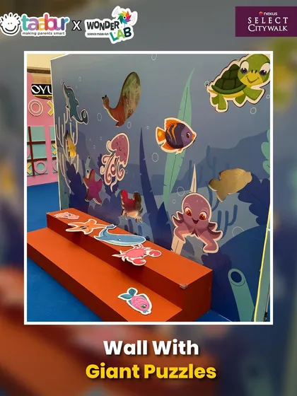 A giant wall puzzle with an underwater theme at Puzzle World.