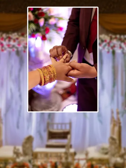 A close-up of the ring exchange, a pivotal and symbolic moment of any engagement ceremony.