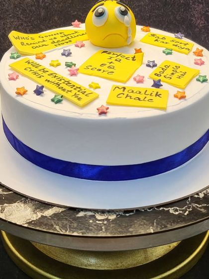 A full view of the emotional goodbye cake. It's an honor to create cakes that capture such specific feelings and memories for a team.