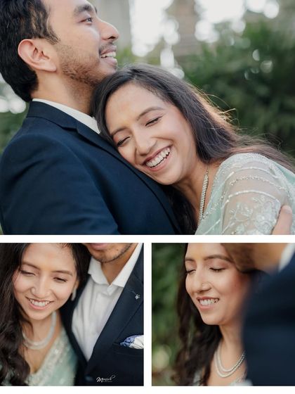 A series of candid and joyful moments, capturing the natural laughter and affection between the couple.