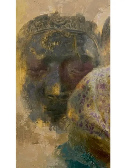 A vertical crop of the painting "Echoes in Her Eyes."