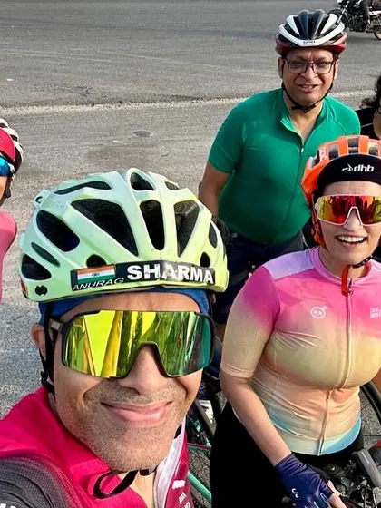 A selfie capturing the smiles and good vibes of a Sunday morning group ride.