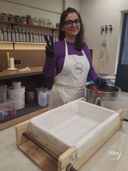 Here I am in my studio, ready to start a new batch. I specialize in creating high-quality, plant-based soaps right here in India, and I offer white-label, retail, and franchise solutions to help you grow.