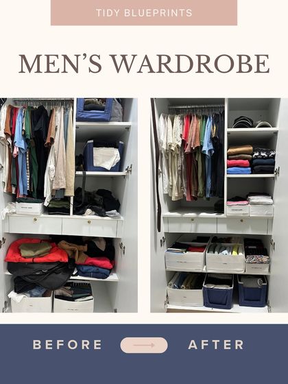 For this men's wardrobe, we focused on function. Using vertical folding and categorized bins, we created a system that is easy to see and even easier to maintain, turning morning chaos into calm.