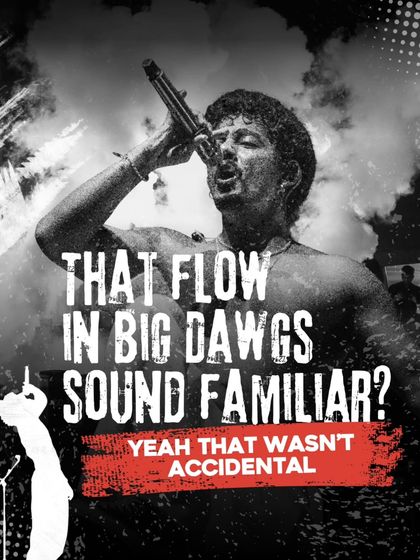 A graphic explaining the influence behind Hanumankind's track 'Big Dawgs'. We create content that offers deeper insight into the music, enriching the fan's appreciation for the artist's craft.