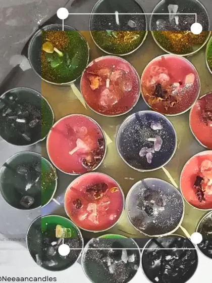 Hand-poured magic in every tin. These tealights are blended with crystals, herbs, and colors to match your vibe, whether for intention setting or energy cleansing.