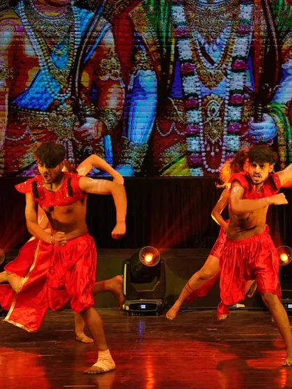 The dynamic energy of our male dancers during the Bajrangbali performance.