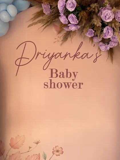 The personalized welcome sign for Priyanka's baby shower, setting a sweet and personal tone for the celebration.