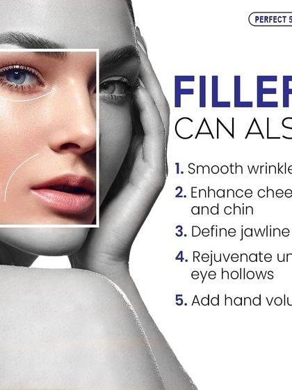 Dermal fillers are versatile. This graphic explains how they can be used not just for wrinkles, but also to enhance cheeks and chin, define the jawline, and rejuvenate under-eye hollows.