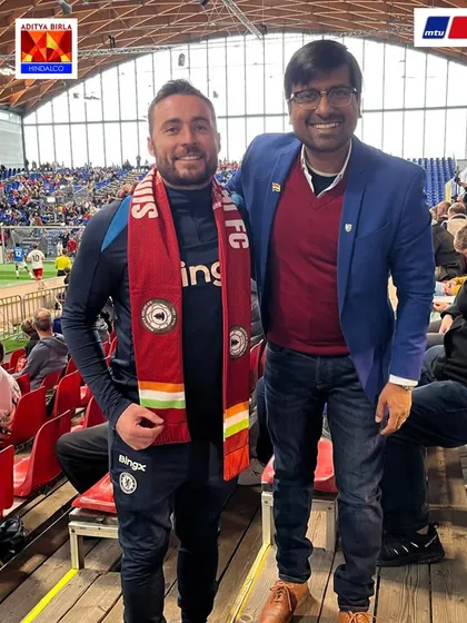 Sharing our passion for football. Mr. Gupta with a fellow coach at the MTU Cup, united by the love of the game.