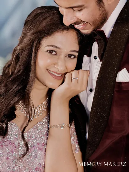 A beautiful, happy moment from Surabhi's engagement. Her makeup is elegant and surreal, just as she wanted.