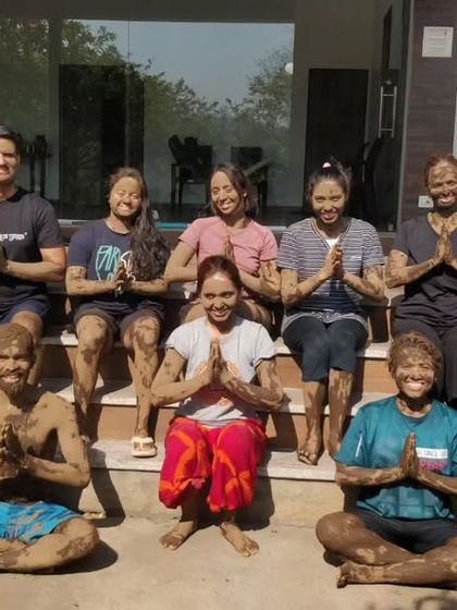 Our YTTC students in a moment of gratitude after our mud bath celebration. These are the memories that build our strong yogatribe.
