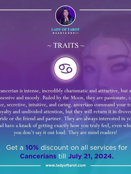 This graphic explains the traits of a Cancerian. Ruled by the Moon, they are passionate, creative, intuitive, and caring. They are intense and charismatic, commanding loyalty and returning it in droves.