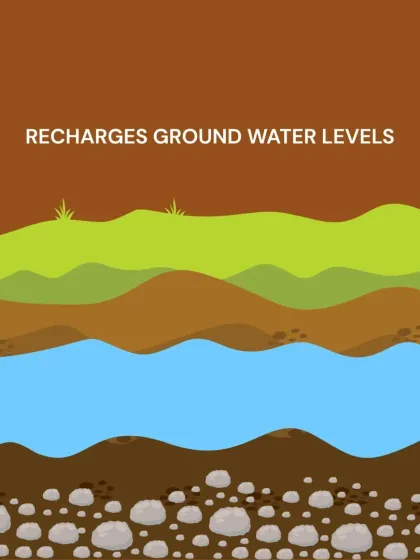 This diagram shows how the Bhungroo system works, recharging groundwater levels to create a sustainable water source for the farm.