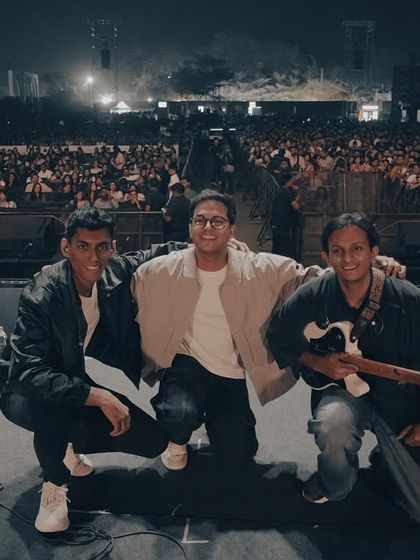 The boys and I on stage in Pune. It had been almost a year since we performed together, but the chemistry was instant. This is my incredible band that makes these big shows possible.