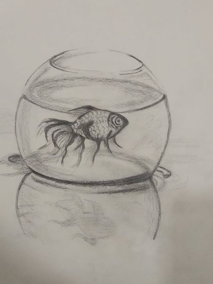 This drawing of a fish in a bowl is a great lesson in sketching glass, water, and reflections.