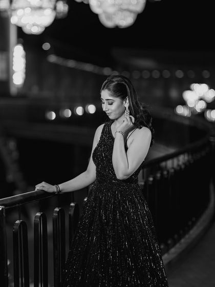 Angelic beauty. A black and white shot capturing the timeless elegance of this party look.