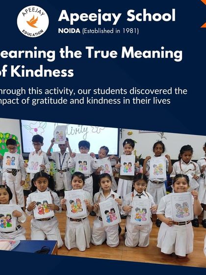 Through our kindness activities, students discovered the true meaning and impact of gratitude and compassion in their lives. This image shows them proudly displaying their artwork on kindness.