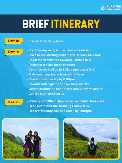 A brief itinerary for the Bandaje Falls trek. This gives you a day by day breakdown of the journey.