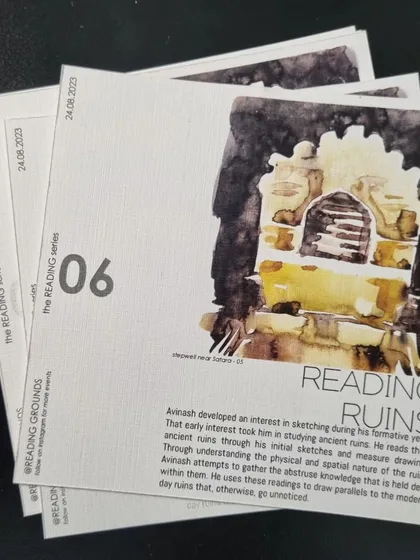 A detail of the handout from our 'Reading Ruins' talk. We believe in creating tangible, beautifully designed materials that reflect the artistic and academic nature of our discussions.
